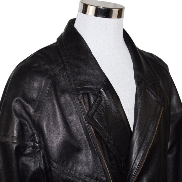 Wilson's Medium Asymmetrical Full Zip 100% Leather Belted Notched Collar Coat - Picture 7 of 12